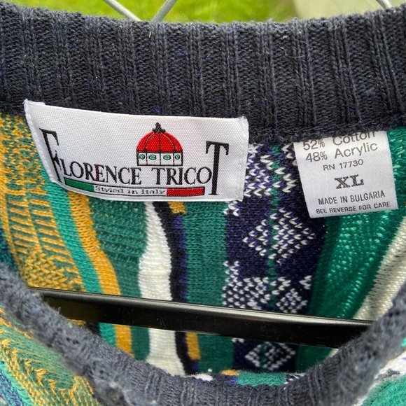 Vintage 90s Florence Tricot Sweater Mens XL Colorful Coogi Style Sweatshirt AOP - Picture 6 of 9